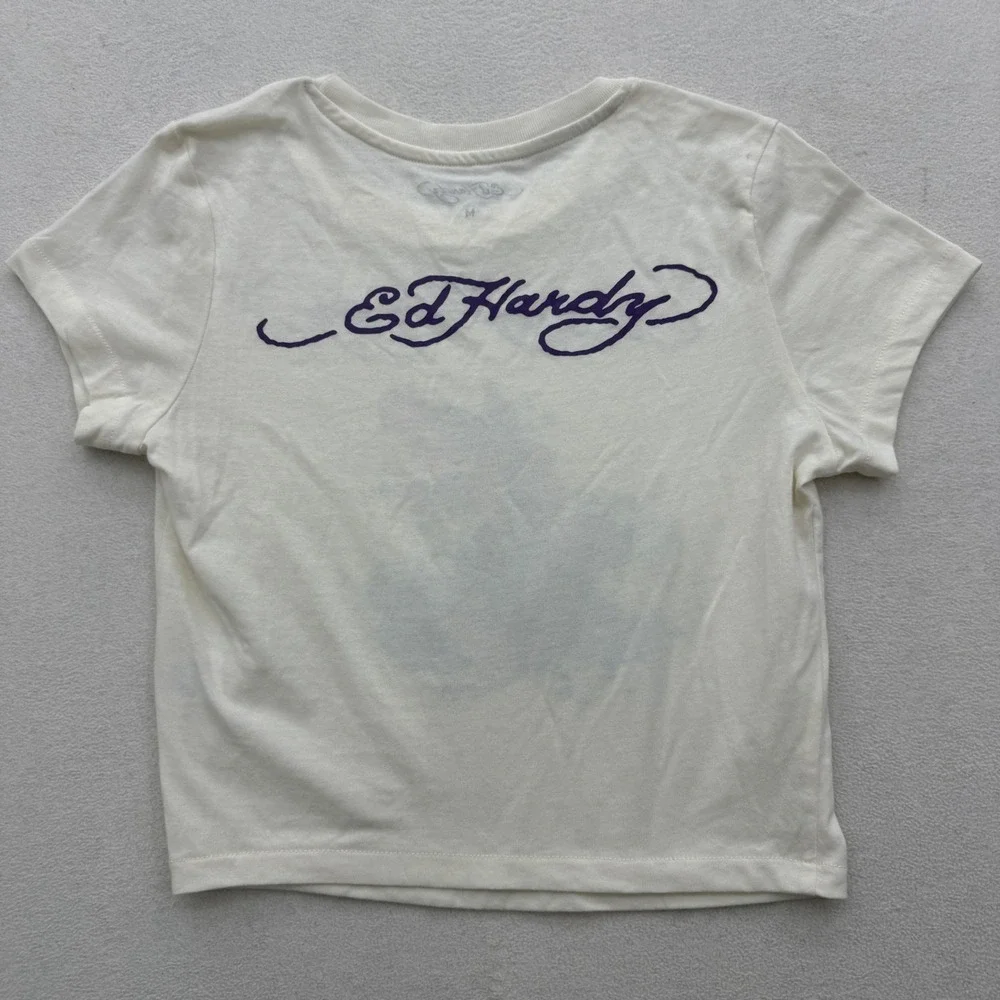 Ed Hardy Graphic Tee Kids M Medium Cream Koi Fish Tattoo‎ Casual Skater Y2K